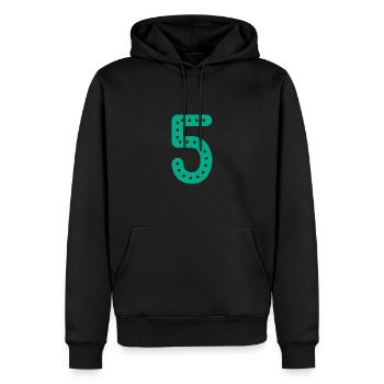 5 ANS. 5e ANNIVERSAIRE. ANNIVERSAIRE 5 ANS. 5 - Sweat à capuche Premium bio Homme - noir - Devant - Nico (187cm)