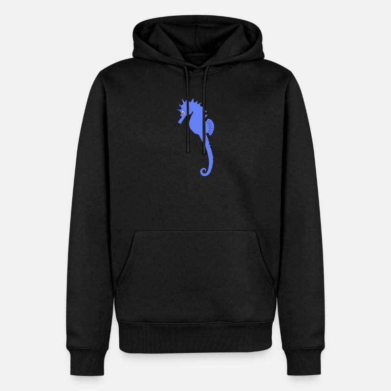 Verspieltes blaues Seepferdchen-Kunstdruck - Männer Premium Bio Hoodie - Schwarz