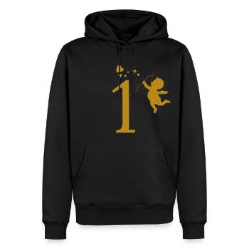 Anniversaire de bébé ange coeur - Sweat à capuche Premium bio Homme - noir - Devant - Nico (187cm)