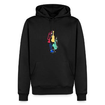 Jazz,Instruments,Trompette,Guitare,Saxophone - Sweat à capuche Premium bio Homme - noir - Devant - Nico (187cm)