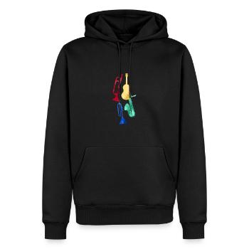 Jazz,Instruments,Trompette,Guitare,Saxophone - Sweat à capuche Premium bio Homme - noir - Devant - Nico (187cm)