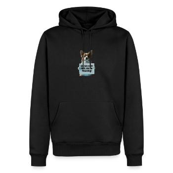 Cute dog with sign - Men’s Premium Organic Hoodie - black - Front - Nico (187cm)