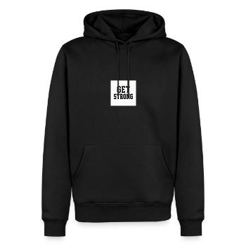 Strong - Männer Premium Bio Hoodie - Schwarz - Vorne - Nico (187cm)