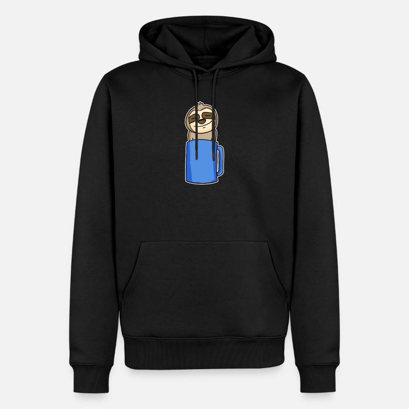 Faultier im Kaffeebecher - Männer Premium Bio Hoodie - Schwarz