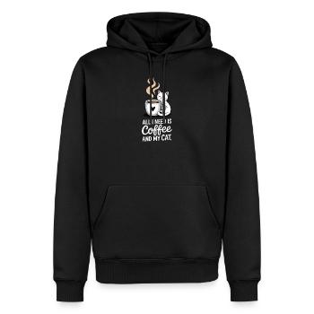 All I Need Coffee And Cat Quote - Männer Premium Bio Hoodie - Schwarz - Vorne - Nico (187cm)
