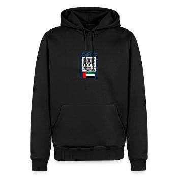 Carte d’embarquement Dubaï - Airport Ticket DXB - Sweat à capuche Premium bio Homme - noir - Devant - Nico (187cm)