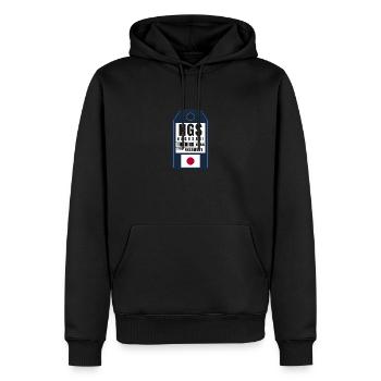 Nagasaki Bordkarte - Japan Flughafenticket NGS - Männer Premium Bio Hoodie - Schwarz - Vorne - Nico (187cm)