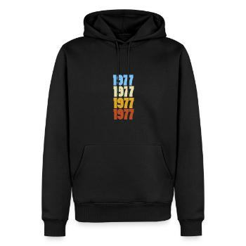 Jahrgang 1977 - Männer Premium Bio Hoodie - Schwarz - Vorne - Nico (187cm)