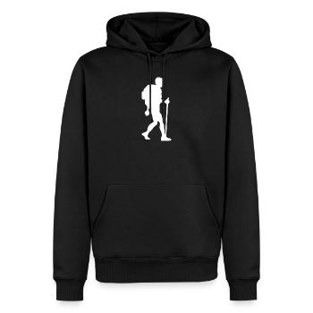 Wanderer Backpacker weiß - Männer Premium Bio Hoodie - Schwarz - Vorne - Nico (187cm)