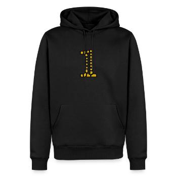 1. 1 Jahr. 1. JUBILÄUM. 1-JÄHRIGES JUBILÄUM - Männer Premium Bio Hoodie - Schwarz - Vorne - Nico (187cm)