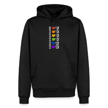 Mois de la fierté LGBT gay de Rainbow I Love You Hearts - Sweat à capuche Premium bio Homme - noir - Devant - Nico (187cm)