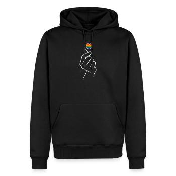 Pride Herz Regenborgen Fingerherz  - Männer Premium Bio Hoodie - Schwarz - Vorne - Nico (187cm)