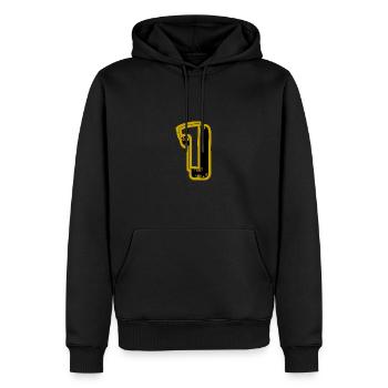 1. 1 AN. 1er ANNIVERSAIRE. ANNIVERSAIRE 1 AN - Sweat à capuche Premium bio Homme - noir - Devant - Nico (187cm)