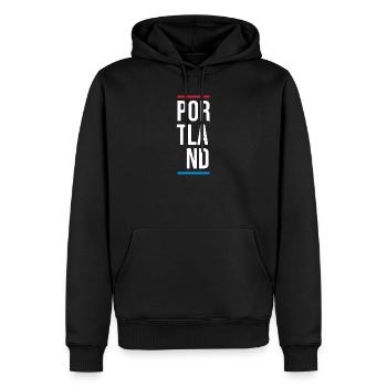 Portland USA City Vertikales Wortzeichen - Männer Premium Bio Hoodie - Schwarz - Vorne - Nico (187cm)