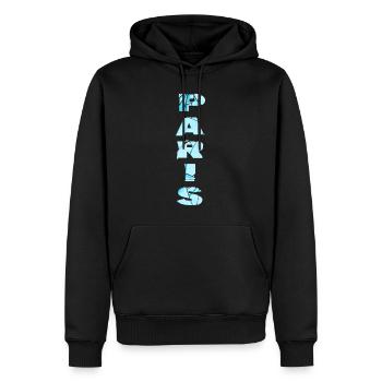 Paris France City Font Skyline Accueil - Sweat à capuche Premium bio Homme - noir - Devant - Nico (187cm)