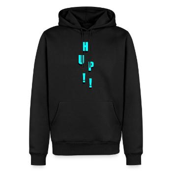 HUP!! - Männer Premium Bio Hoodie - Schwarz - Vorne - Nico (187cm)