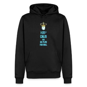 Bleiben Sie ruhig und spielen Sie Fußball! - Männer Premium Bio Hoodie - Schwarz - Vorne - Nico (187cm)