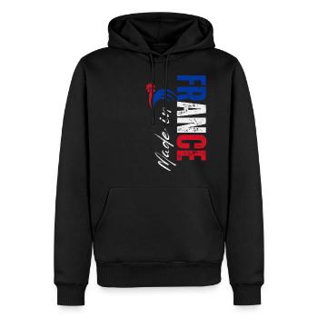 Fabriqué en France, j’adore la France - Sweat à capuche Premium bio Homme - noir - Devant - Nico (187cm)