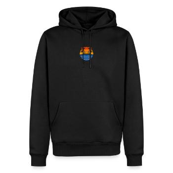 Palmiers Vagues Plage Rétro Coucher de Soleil - Sweat à capuche Premium bio Homme - noir - Devant - Nico (187cm)