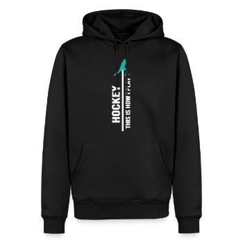 Feldhockey Hockey Penalty Hockeyzone - Männer Premium Bio Hoodie - Schwarz - Vorne - Nico (187cm)