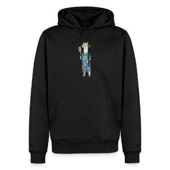 Lama Landwirt Mistgabel Bauernhof - Männer Premium Bio Hoodie - Schwarz - Vorne - Nico (187cm)