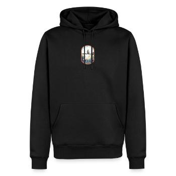 Badge retro, Algarve Portugal, plage été soleil - Sweat à capuche Premium bio Homme - noir - Devant - Nico (187cm)
