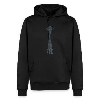 „Space Needle" à Seattle - Sweat à capuche Premium bio Homme - noir - Devant - Nico (187cm)