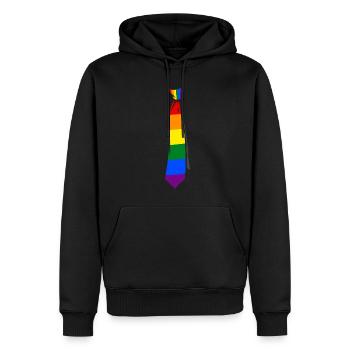 Drapeau arc-en-ciel LGBT Fausse cravate Gay Pride - Sweat à capuche Premium bio Homme - noir - Devant - Nico (187cm)