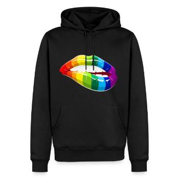 Rainbow Lips - Bouche d'amour homosexualité LGBT - Sweat à capuche Premium bio Homme - noir - Devant - Nico (187cm)
