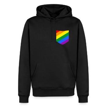 LGBT Regenbogenfahne Pocket Brusttasche Geschen - Männer Premium Bio Hoodie - Schwarz - Vorne - Nico (187cm)