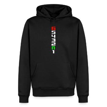 Yamaha - Men’s Premium Organic Hoodie - black - Front - Nico (187cm)