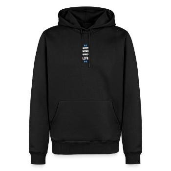 Un heureux, une vie heureuse - Sweat à capuche Premium bio Homme - noir - Devant - Nico (187cm)