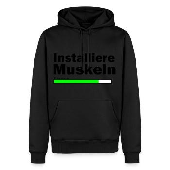 Muskeln installieren - Männer Premium Bio Hoodie - Schwarz - Vorne - Nico (187cm)