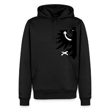 Tirol - Männer Premium Bio Hoodie - Schwarz - Vorne - Nico (187cm)