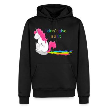 Unicorn Einhorn i don't give a shit - Männer Premium Bio Hoodie - Schwarz - Vorne - Nico (187cm)