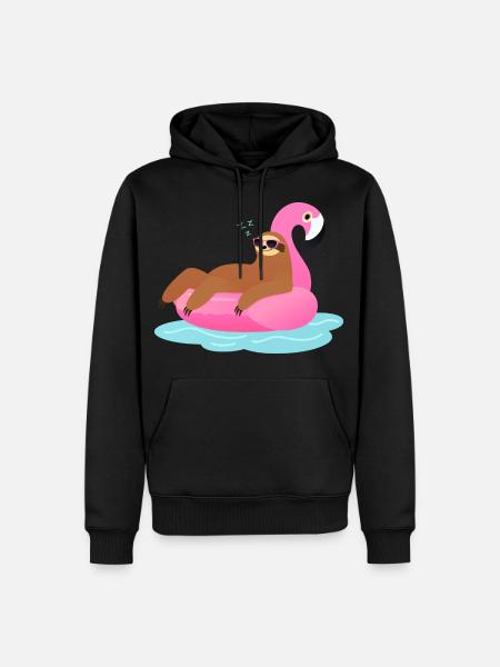 Sloth Sleeping On Flamingo Pool Float - Men’s Premium Organic Hoodie - black