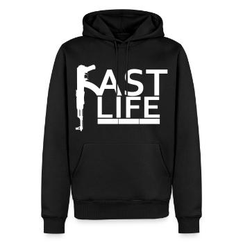 Fast Life - Männer Premium Bio Hoodie - Schwarz - Vorne - Nico (187cm)