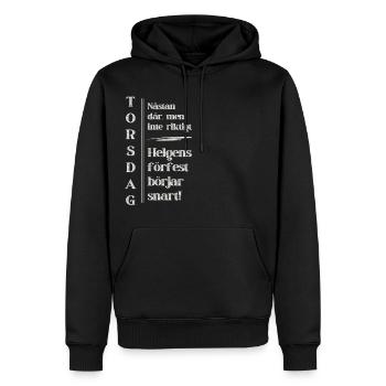 Donnerstag – Fast geschafft! - Männer Premium Bio Hoodie - Schwarz - Vorne - Nico (187cm)