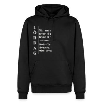 Samstag – Dein schönstes Leben - Männer Premium Bio Hoodie - Schwarz - Vorne - Nico (187cm)