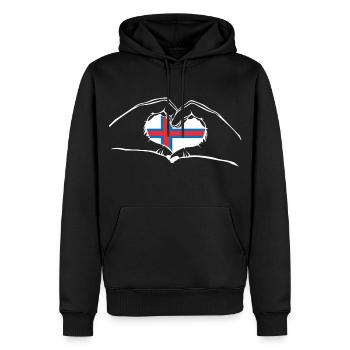 J’adore l’île - coeur mains - Sweat à capuche Premium bio Homme - noir - Devant - Nico (187cm)