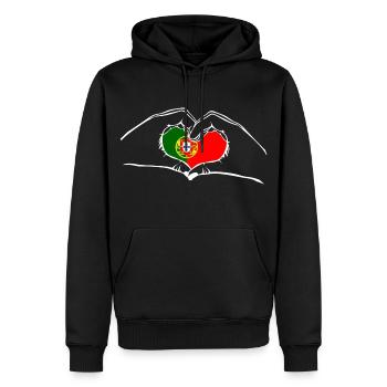 Je t’aime Portugal - coeur mains - Sweat à capuche Premium bio Homme - noir - Devant - Nico (187cm)