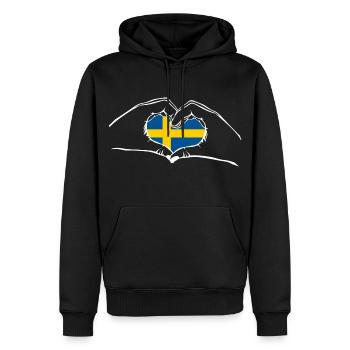 J’ai le cœur amour Suède - mains - Sweat à capuche Premium bio Homme - noir - Devant - Nico (187cm)
