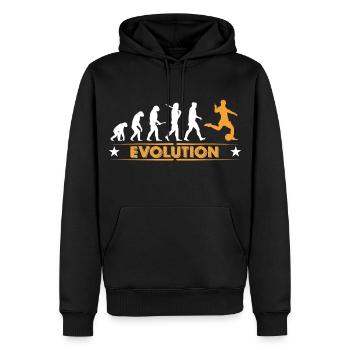 Fussball Evolution - orange/weiss - Männer Premium Bio Hoodie - Schwarz - Vorne - Nico (187cm)