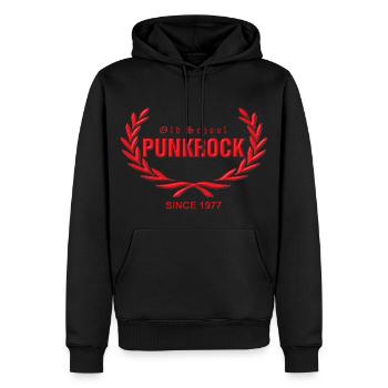 Old School Punkrock Since 1977 (roter Druck) - Männer Premium Bio Hoodie - Schwarz - Vorne - Nico (187cm)