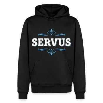SERVUS - Männer Premium Bio Hoodie - Schwarz - Vorne - Nico (187cm)