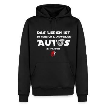 Das Leben ist zu kurz für langweilige Autos - Männer Premium Bio Hoodie - Schwarz - Vorne - Nico (187cm)