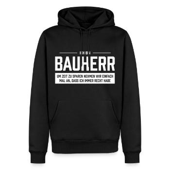 Bauherr - Männer Premium Bio Hoodie - Schwarz - Vorne - Nico (187cm)