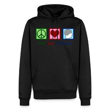 Peace Love Psychology - Men’s Premium Organic Hoodie - black - Front - Nico (187cm)