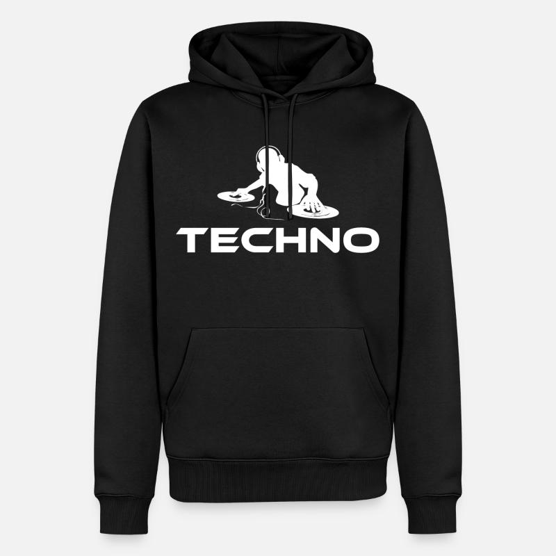 techno dj blanc - Sweat à capuche Premium bio Homme - noir