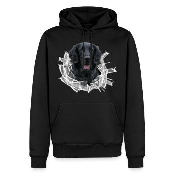 Flat Coated Retriever im Glasloch - Männer Premium Bio Hoodie - Schwarz - Vorne - Nico (187cm)